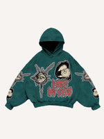 Mouth&Eye&Letter Faux Decal Print Slant Pockets Hoodie