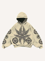 Eye&Wing&Sun Print Slant Pockets Hoodie