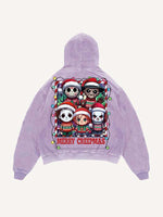 Distressed Washed Christmas Horror Print Slant Pockets Hoodie