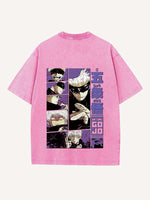 Distressed Washed Figure&Graphic&Letter Print Round Neck T-shirt