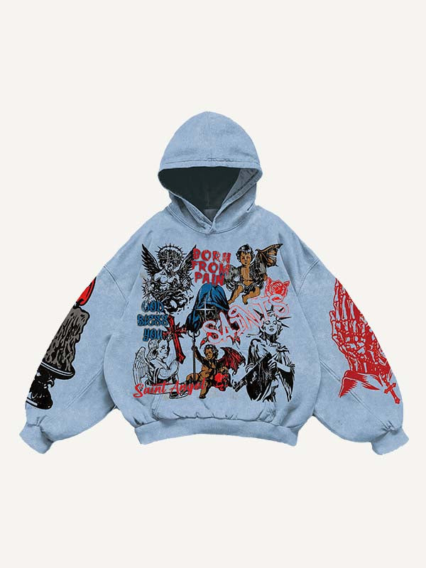 Angel&Pray&Cross&Wing&Letter&Graphic Print Slant Pockets Hoodie