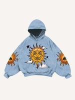 Evil Sun&Moon&Eye&Graphic Print Slant Pockets Hoodie