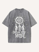 Distressed Washed Smiley Face&Graphic&Letter Print Round Neck T-shirt