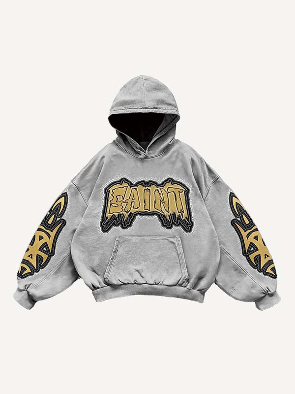 Cross&Letter&Graphic Faux Decal Print Slant Pockets Hoodie