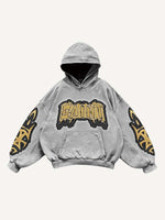 Cross&Letter&Graphic Faux Decal Print Slant Pockets Hoodie