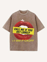 Distressed Washed Lips&Letter Print Round Neck T-shirt
