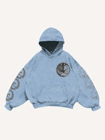 Wolf&Sun&Moon&Letter Print Slant Pockets Hoodie