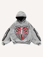 Skeleton&Heart&Wing Faux Decal Print Slant Pockets Hoodie