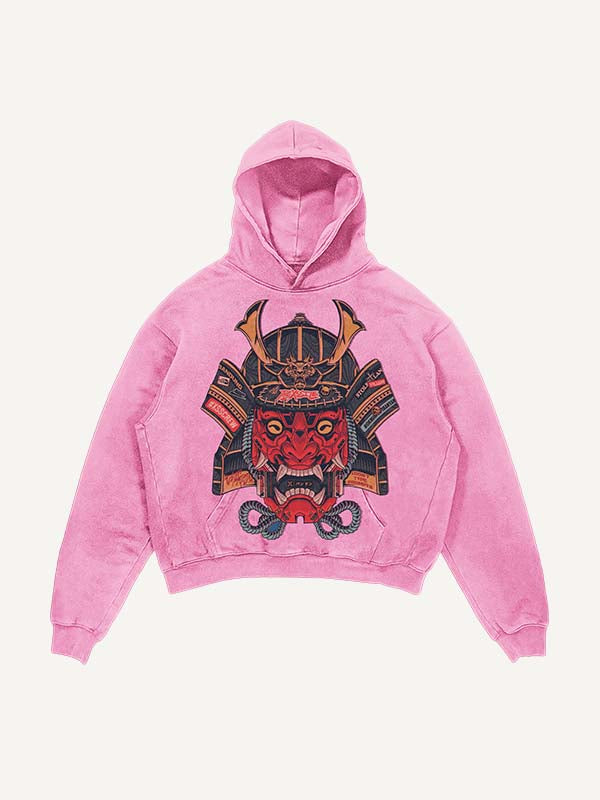 Distressed Washed Ghost General Print Slant Pockets Hoodie