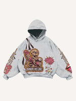 Skeleton Injection Medicine&Letter Faux Decal Print Slant Pockets Hoodie