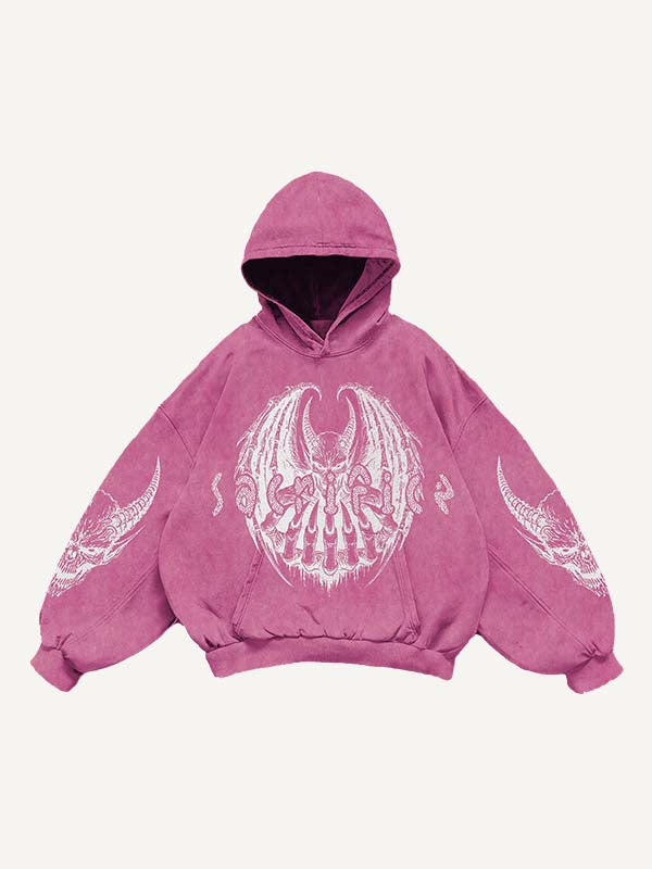 Demon&Wing&Letter Faux Decal Print Slant Pockets Hoodie