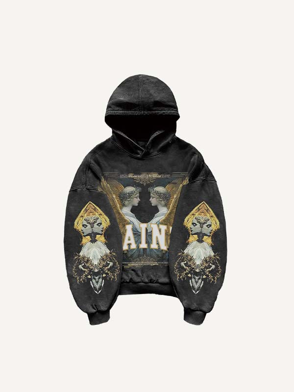 Angel&Letter Print Slant Pockets Hoodie