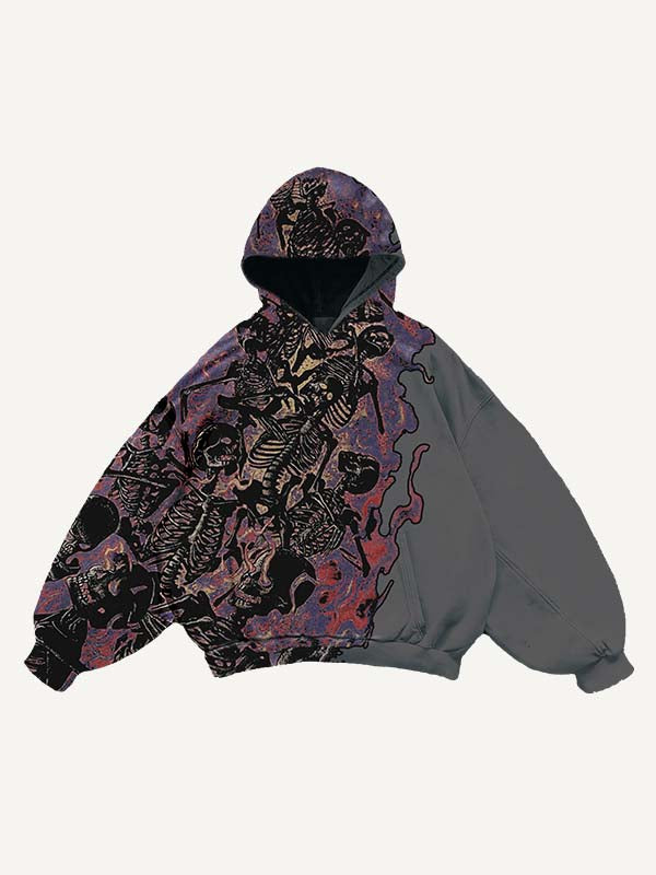 Fire Death Hell Skeleton Army Slant Pockets Hoodie