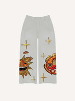 Evil Sun&Moon&Star&Cloud Faux Decal Print Elastic Waist Pants