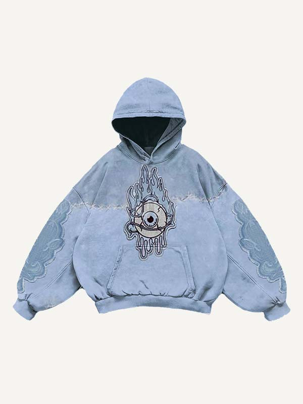 Colorblock Eye Faux Decal Print Slant Pockets Hoodie