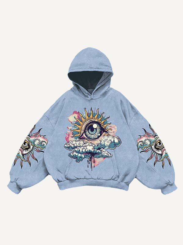 Eye&Cloud&Moon&Graphic Print Slant Pockets Hoodie