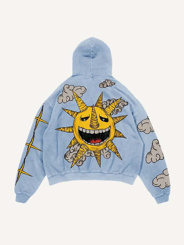 Evil Moon&Sun&Star&Cloud Print Slant Pockets Hoodie– Modewawa
