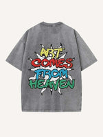 Distressed Washed Sun&Letter Print Round Neck T-shirt