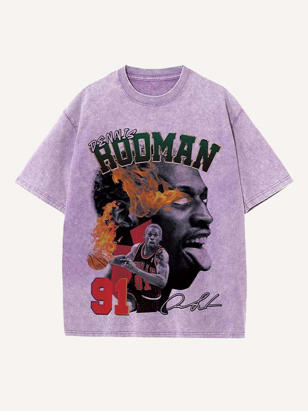 Dennis Rodman Print Round Neck T-shirt
