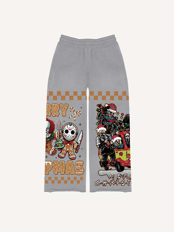 Christmas Horror Print Elastic Waist Pants