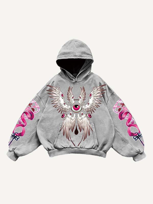 Eye&Wing&Graphic Print Slant Pockets Hoodie