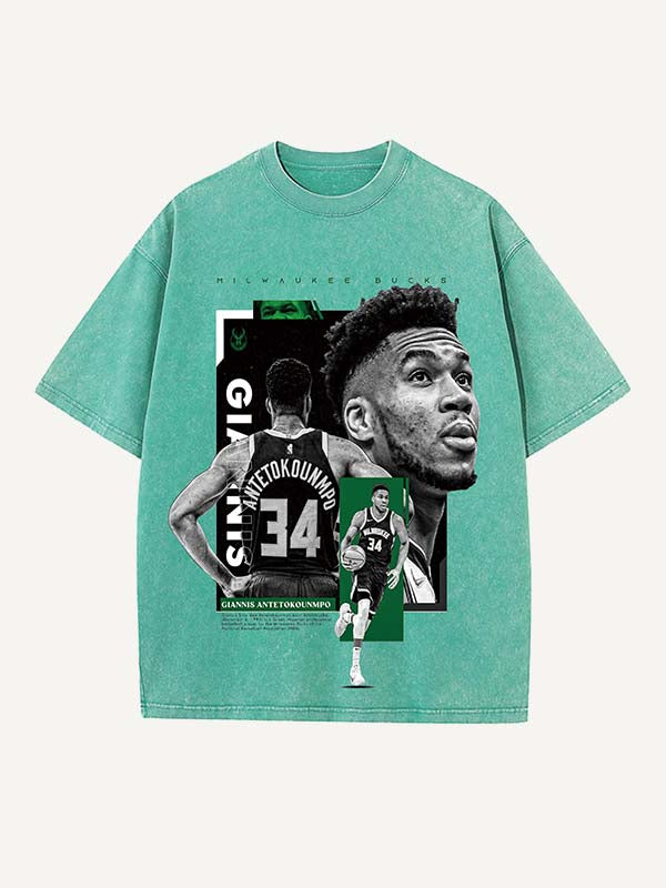 Giannis Antetokounmpo Print Round Neck T-shirt