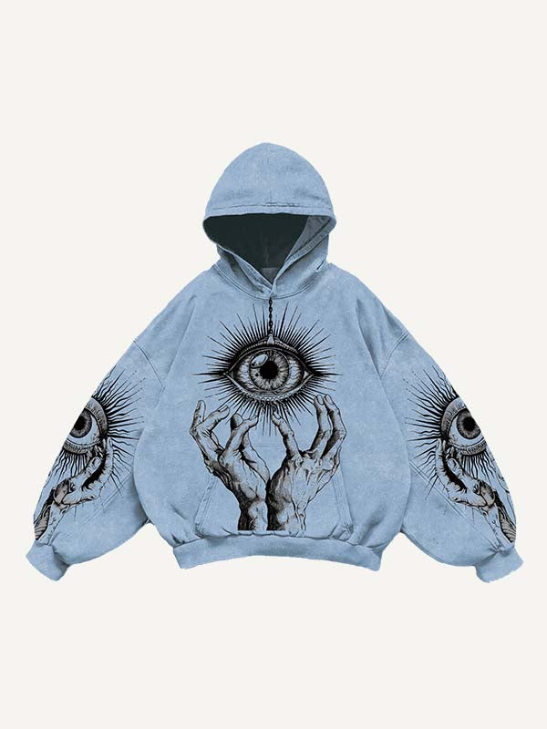 Palm&Eye Print Slant Pockets Hoodie