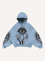 Palm&Eye Print Slant Pockets Hoodie