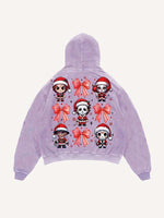 Distressed Washed Christmas Horror Print Slant Pockets Hoodie