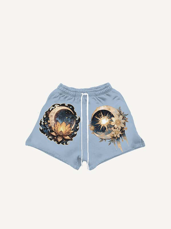 Moon&Sun&Star&Floral&Graphic Print Drawstring Waist Shorts