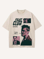 Distressed Washed Figure&Smoke&Letter Print Round Neck T-shirt