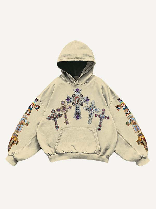 Cross&Figure&Pray&Graphic&Letter Print Slant Pockets Hoodie