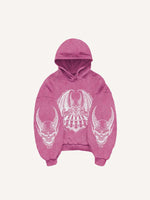 Demon&Wing&Letter Faux Decal Print Slant Pockets Hoodie