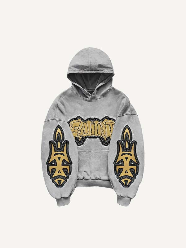 Cross&Letter&Graphic Faux Decal Print Slant Pockets Hoodie
