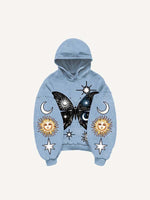 Butterfly&Sun&Moon&Graphic Print Slant Pockets Hoodie