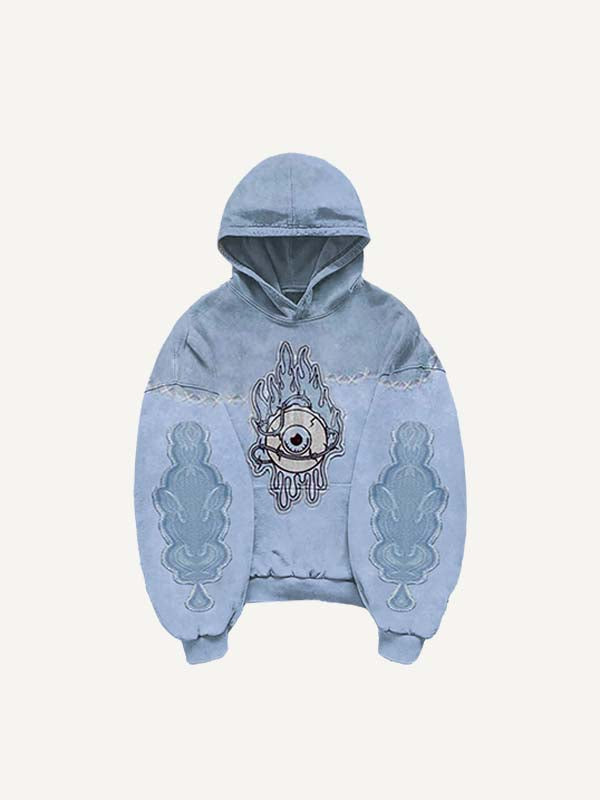 Colorblock Eye Faux Decal Print Slant Pockets Hoodie