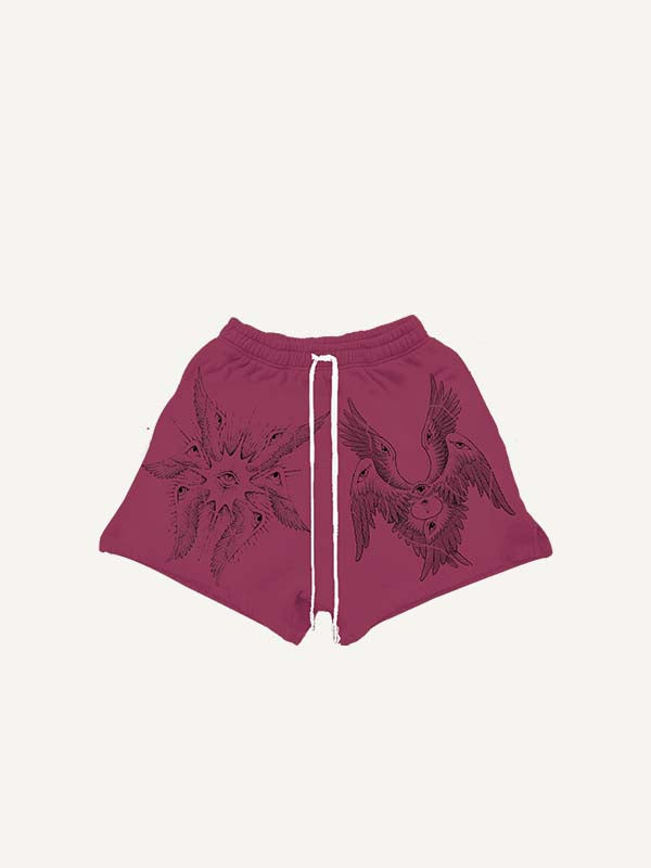 Wing&Eye&Graphic Print Drawstring Waist Shorts
