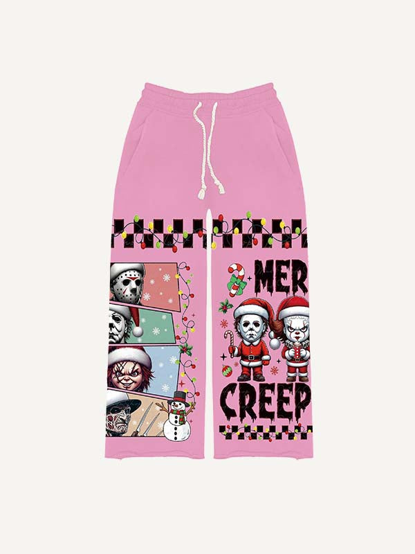 Christmas Horror Print Elastic Waist Pants