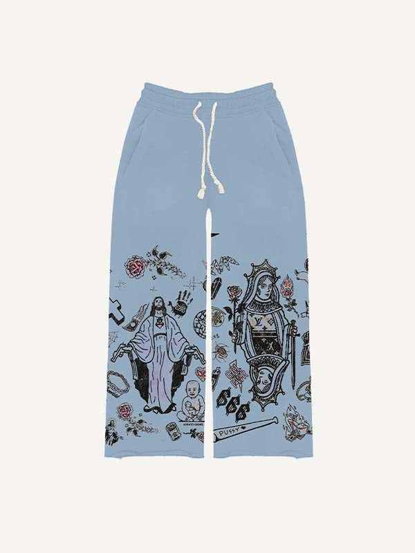 Figure&Graphic Print Elastic Waist Pants
