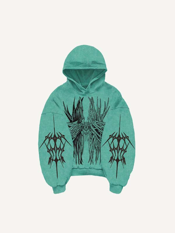 Wing&Eye Print Slant Pockets Hoodie