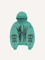 Wing&Eye Print Slant Pockets Hoodie
