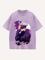 Distressed Washed Figure&Graphic&Letter Print Round Neck T-shirt