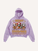 Distressed Washed Christmas Horror Print Slant Pockets Hoodie