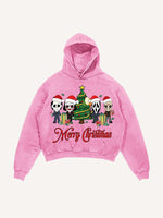 Distressed Washed Christmas Horror Print Slant Pockets Hoodie