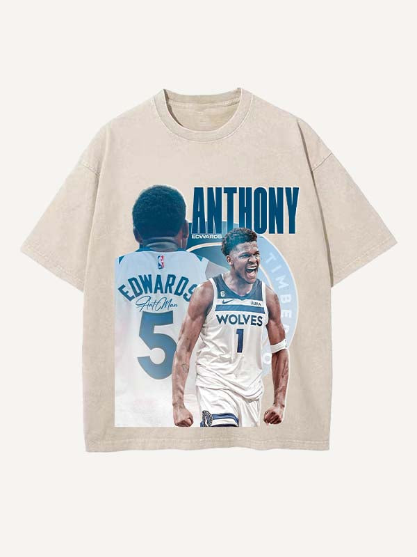 Anthony Edwards Print Round Neck T-shirt