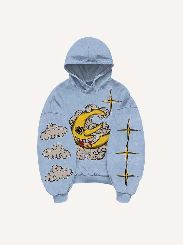 Evil Moon&Sun&Star&Cloud Print Slant Pockets Hoodie