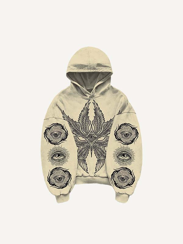 Eye&Wing&Sun Print Slant Pockets Hoodie