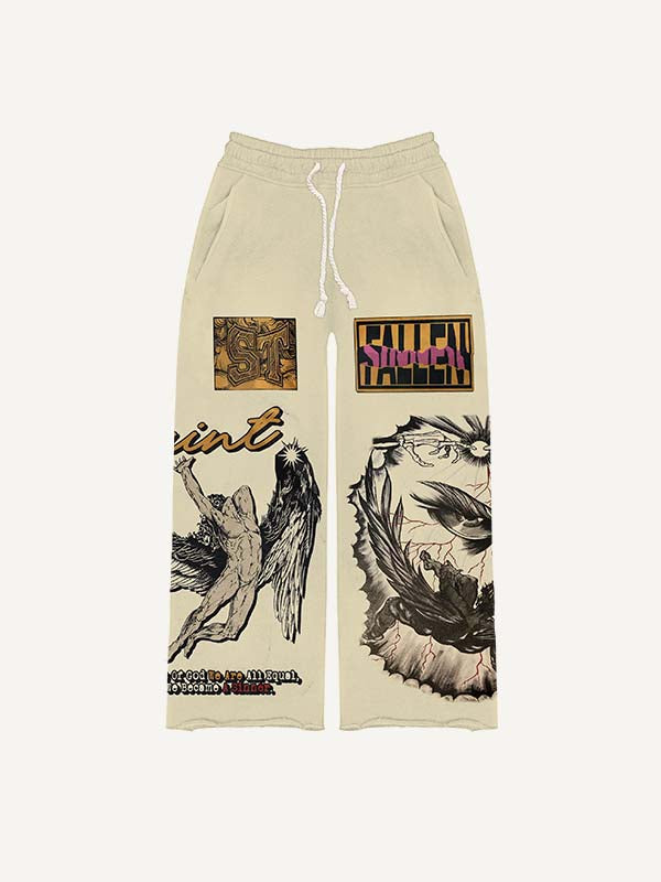 Figure&Wing&Eye&Palm&Graphic&Letter Print Elastic Waist Pants