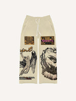 Figure&Wing&Eye&Palm&Graphic&Letter Print Elastic Waist Pants
