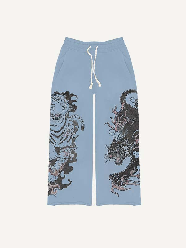 Black Panther&Tiger&Graphic Print Elastic Waist Pants